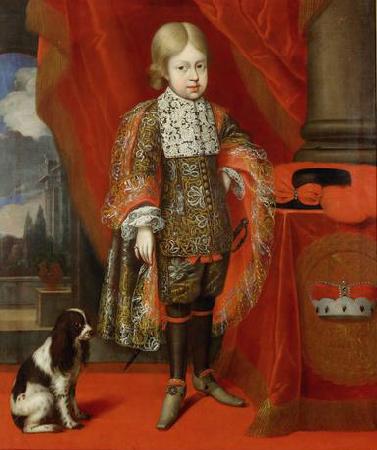 unknow artist Kaiser Joseph I. (1678-1711) im Alter von sechs Jahren mit einem Hund, in ganzer Figur oil painting image